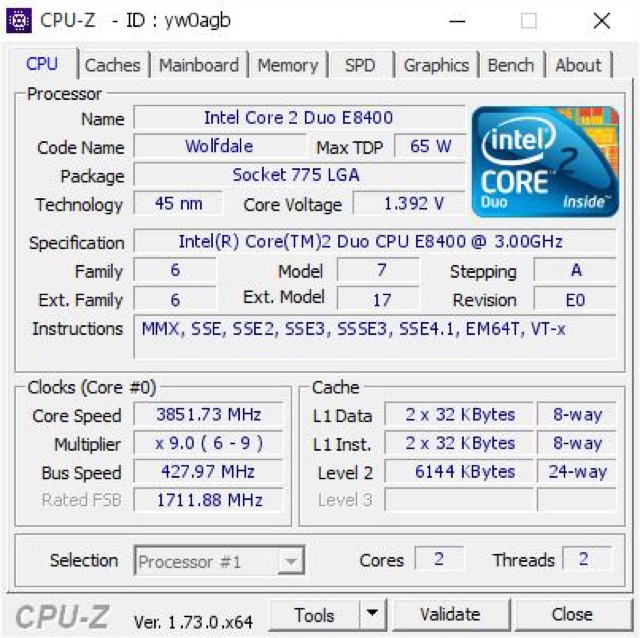 CPU E8400(3.0gHz) (Core2)