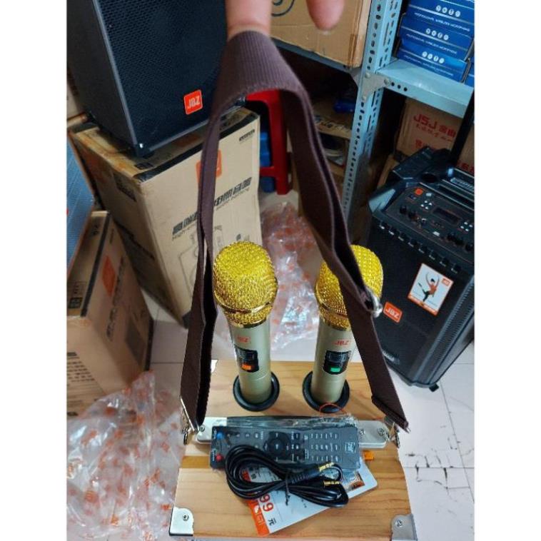 Loa kéo karaoke di động JBZ 0603 bas 1.6 tấc   kèm 2 micro nhôm UHF không dây