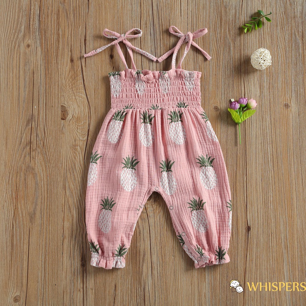 Bộ Áo Liền Quần Không Tay In Hình Quả Dứa / Hoa Cho Bé Gái Sơ Sinh