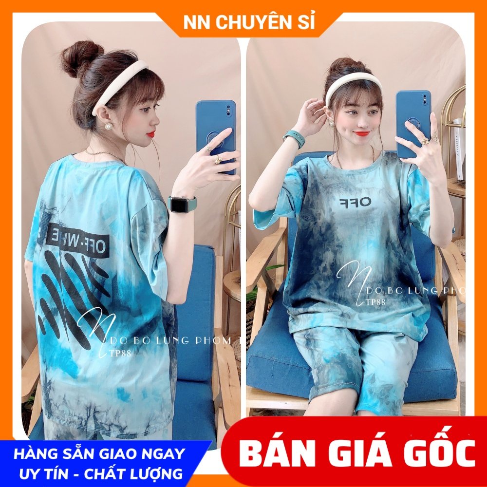 Đồ bộ nữ mặc nhà phom to chất thun mềm mịn mát loang màu in họa tiết dễ thương TP88
