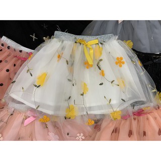 Chân Váy Voan H&M Trắng Hoa Vàng