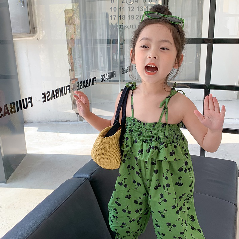 Jumpsuit Hai Dây Họa Tiết Trái Cây Phong Cách Hàn Quốc Cho Bé Gái