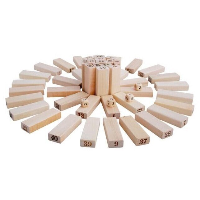 Bộ đồ chơi rút gỗ lớn 48 thanh kèm 4 xúc xắc hộp vàng, trò chơi rút số gỗ thông minh xếp hình domino giải trí loại to