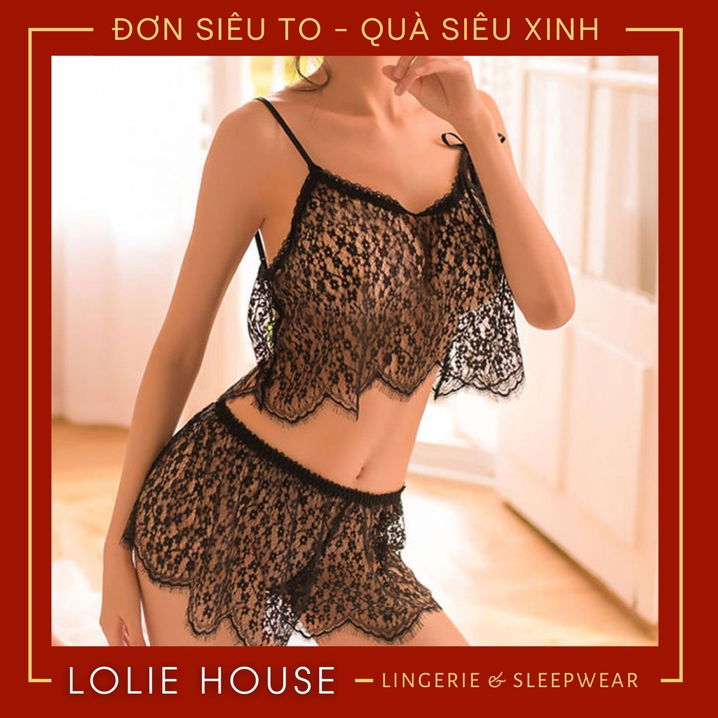 Set đồ bộ ngủ nữ sexy xuyển thấu - Bộ đồ ngủ nữ ren siêu mỏng gợi cảm LOLIE HOUSE - SS9