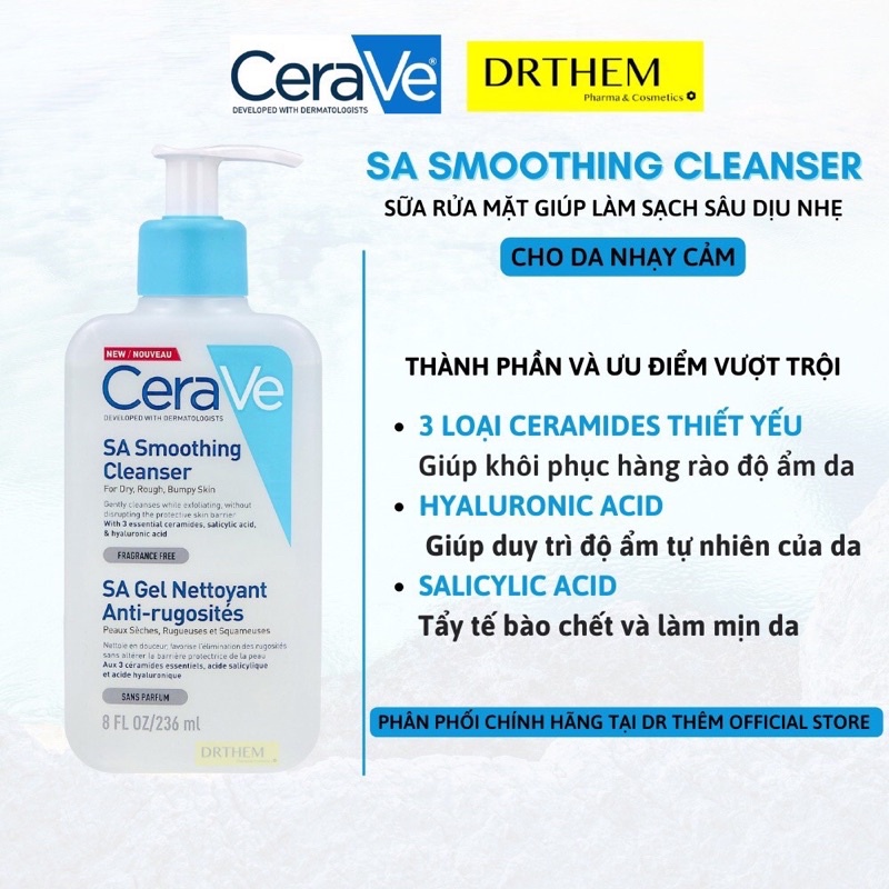 Sữa Rửa Mặt Cerave 236ml Da Nhạy Cảm, Sần, Mụn Ẩn