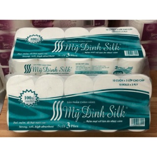 Combo 2 lốc giấy vệ sinh Mỹ Đình xanh 10 cuộn 3 lớp không lõi