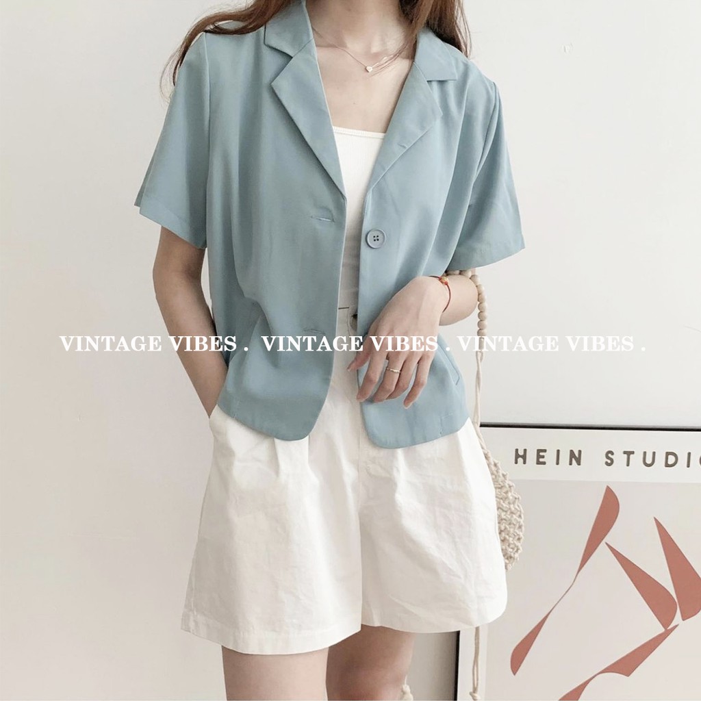 Áo babydoll cổ vest túi kiểu cộc tay Ulzzang (hàng QC) - Ảnh thật cận chất