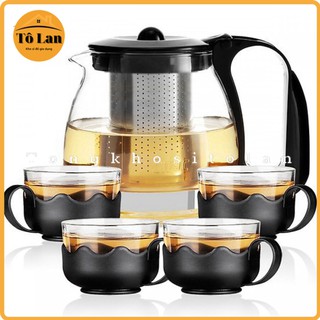 Bộ Ấm Pha Trà Thủy Tinh Lưới Lọc Inox Hàng Đẹp (Bộ 4 Cốc)