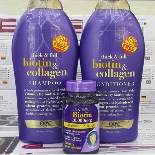 DẦU GỘI - DẦU XẢ OGX Thick and Full Biotin and Collagen