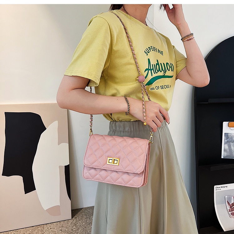 Túi đeo vai IELGY hình vuông size nhỏ họa tiết hình thoi nhiều màu sắc thời trang cho nữ