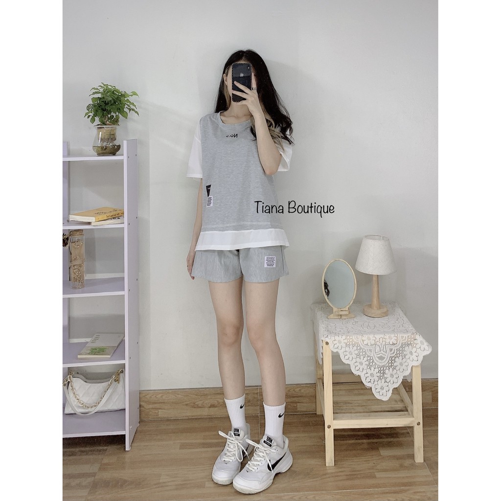 Bộ Đùi cotton tay lỡ Unisex - Bộ Phối zalang Quần đùi | BigBuy360 - bigbuy360.vn