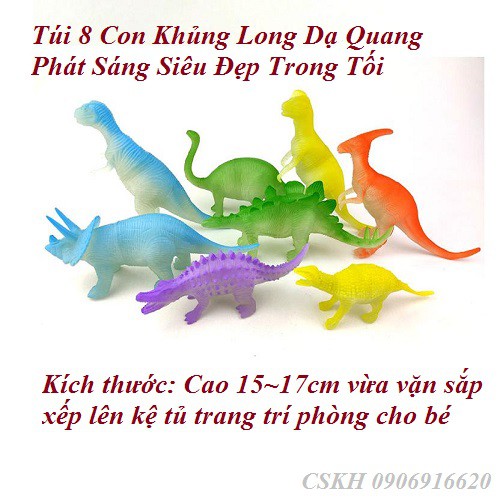 Đồ chơi khủng long dạ quang phát sáng trong tối  (túi 8 con) có ảnh thật video