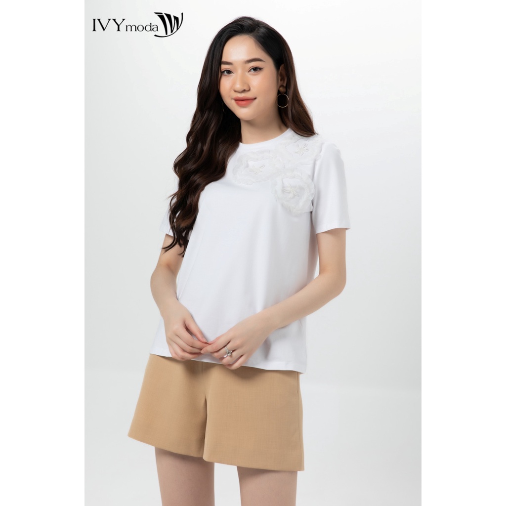 Áo thun nữ phối chữ IVY moda MS 57M7236