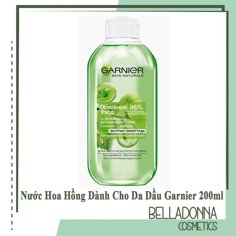 Nước Hoa Hồng Chiết Xuất Hạt Nho Dành Cho Da Thường Và Hỗn Hợp Thiên Dầu Garnier Vegan 200ml