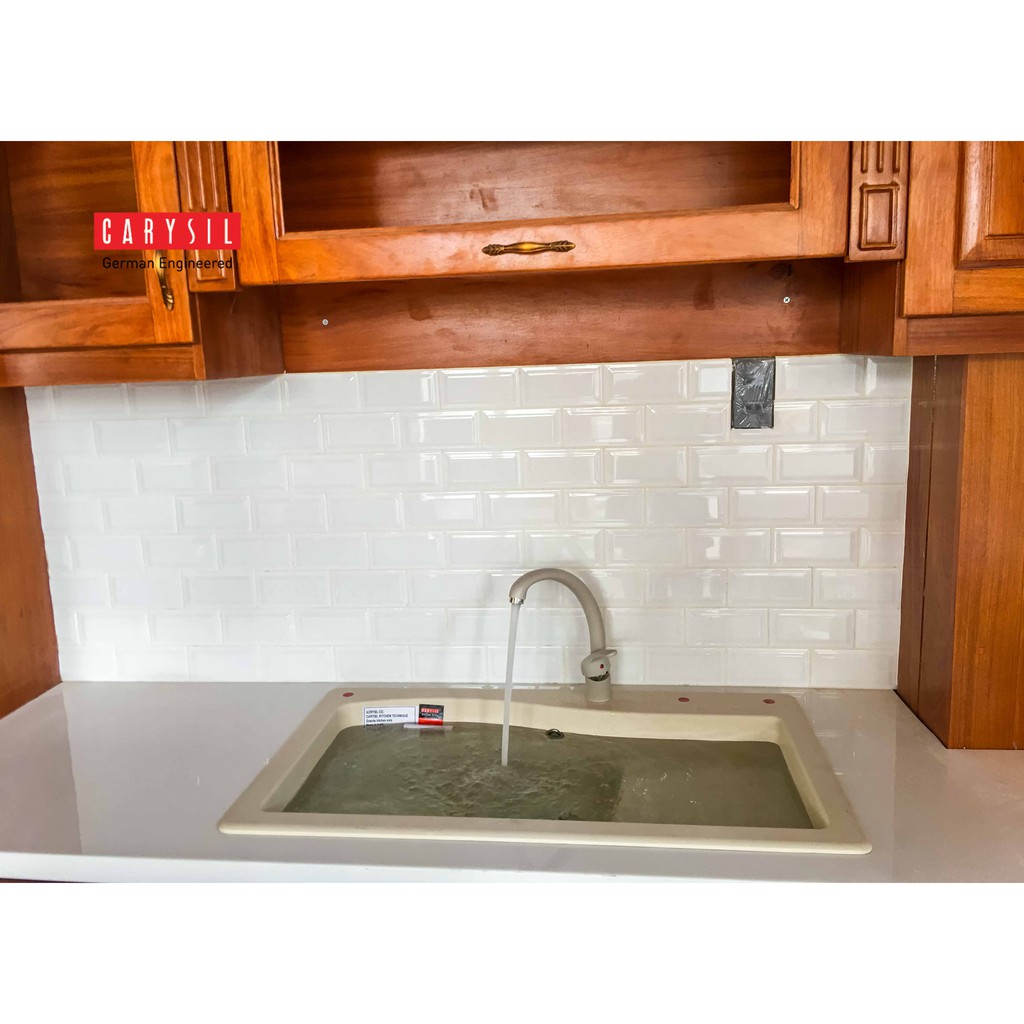 CARYSIL - Chậu Rửa Chén Bằng Đá Granite - Chậu Đơn Có Cánh Chìm SWA1-18 - Màu Vàng Kem - 860x500mm