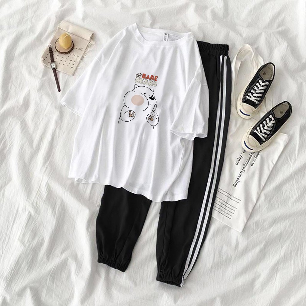 Set Jogger Line Phối Thun Unisex We Bare Bears Gấu Trắng S40