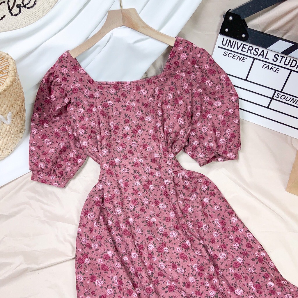 Đầm Maxi hoa, vải nhung tăm, phối xếp li, đầm Vintage đi biển, du lịch, chụp ảnh | BigBuy360 - bigbuy360.vn