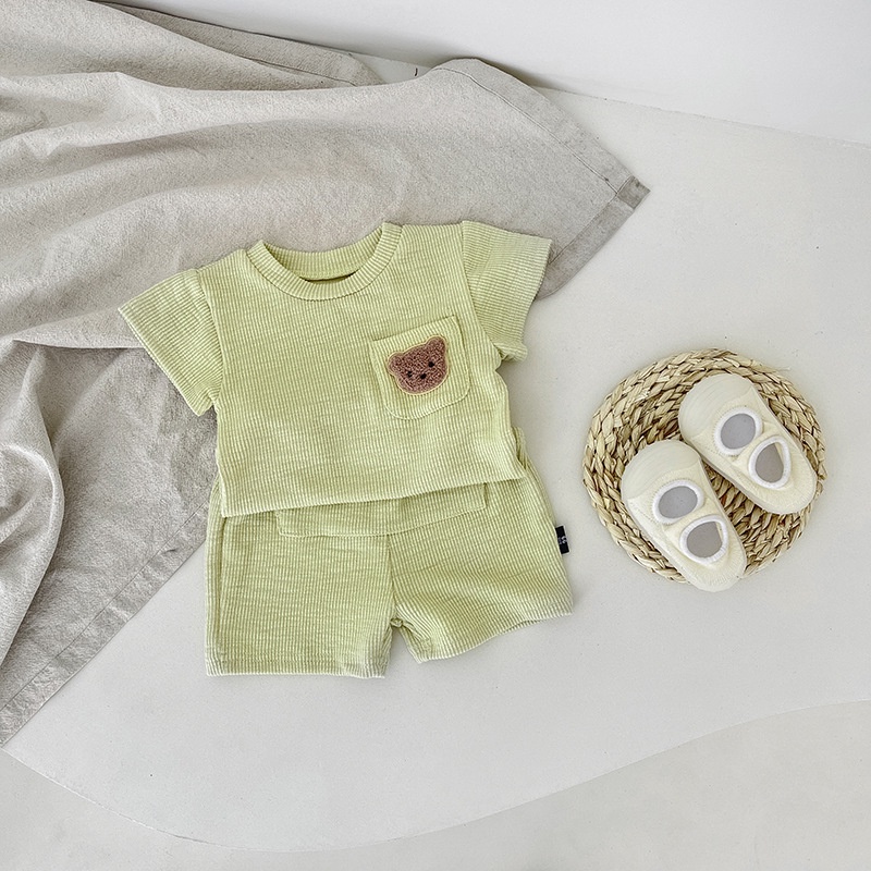 Bộ Quần Short Và Áo Thun Cotton Ngắn Tay Hình Gấu Dễ Thương Cho Bé