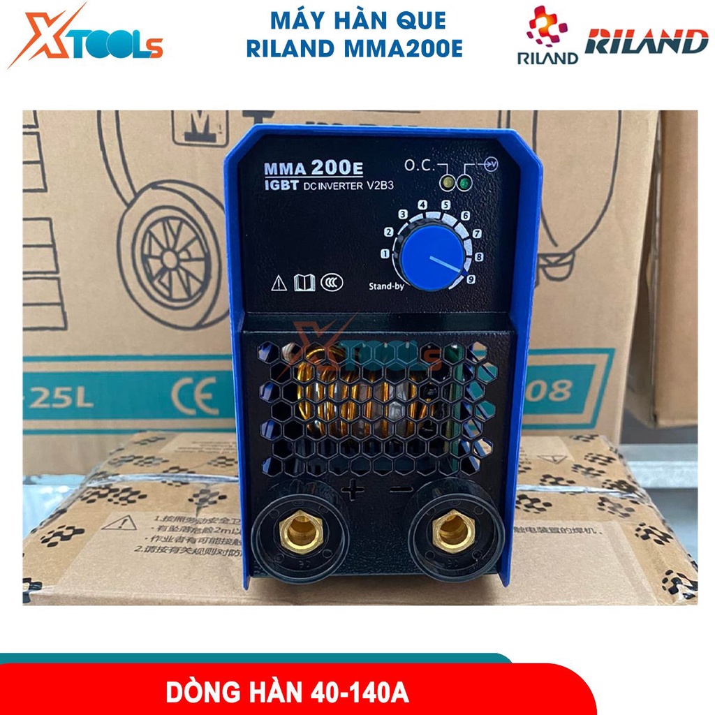 Máy hàn điện tử Riland MMA200E máy hàn que công suất 4.4 KVA dòng hàn 40-140A hàn que: Ø1,6-2,5mm [CHÍNH HÃNG][XTOOLS]
