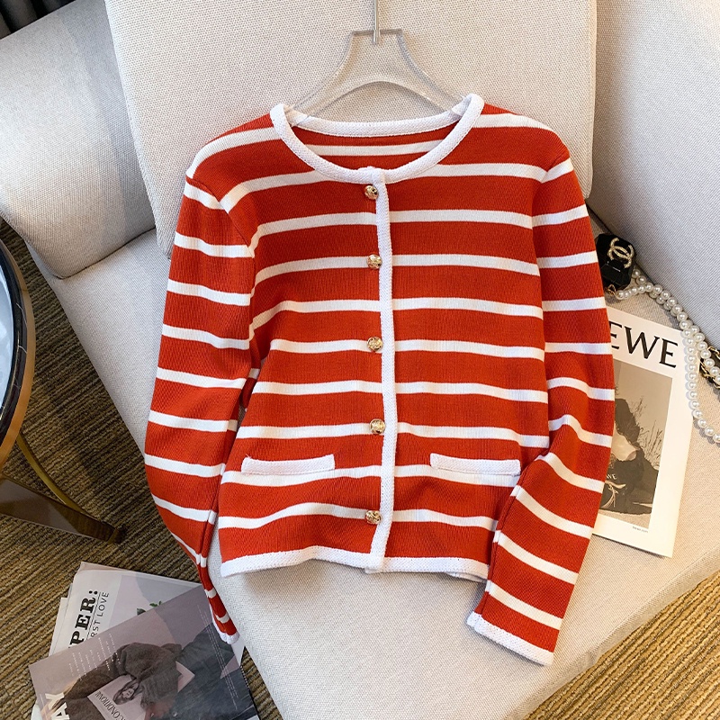 Áo Khoác cardigan Họa Tiết Kẻ Sọc Màu Sắc Thời Trang Mùa Thu Cho Nữ