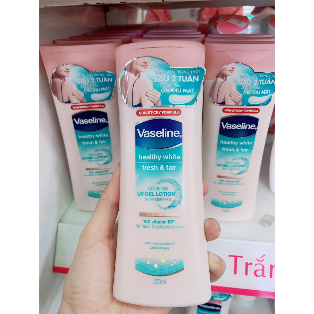 Sữa Dưỡng Thể Vaseline Dịu Mát Sáng Da Healthy White Fresh &amp; Fair Cooling UV Gel Lotion 200ml