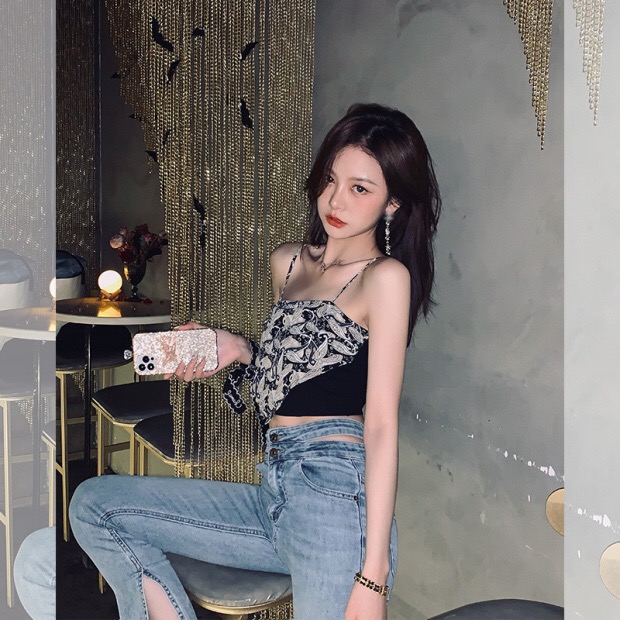 Camisole vest Korean sexy retro print women's