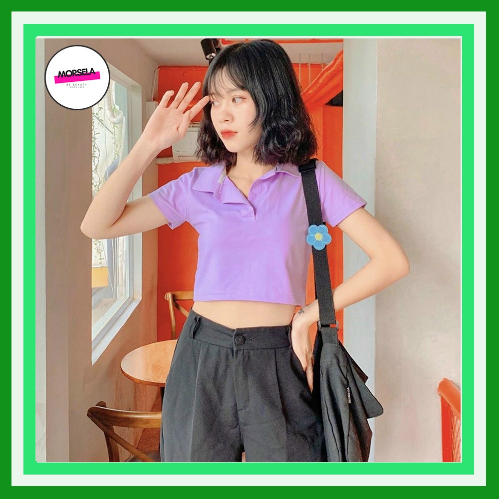 Áo croptop nữ POLO cổ trụ trơn nhiều màu - Áo crt nữ kiểu - Morsela