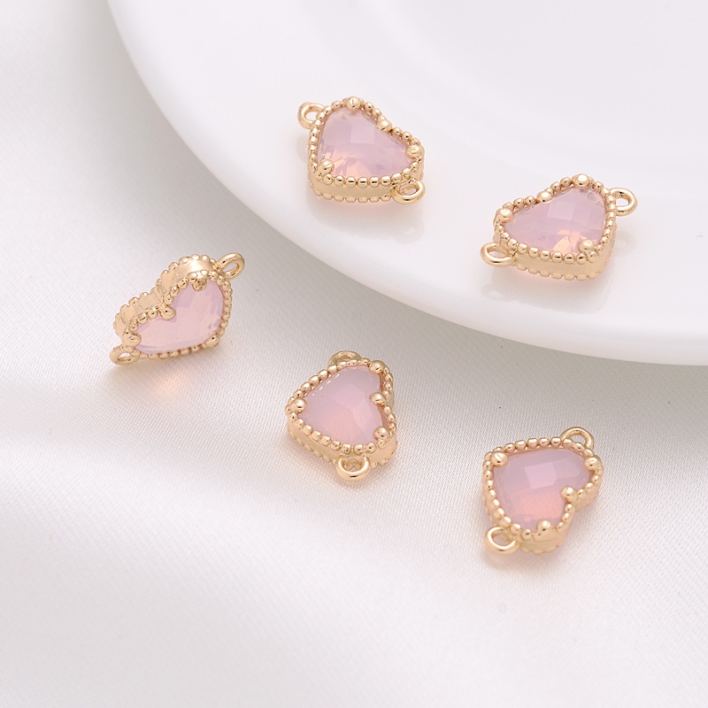 Vỏ Đồng Mạ Vàng 14K Hình Trái Tim Hai Lớp Phối Tua Rua Tự Làm Trang Sức