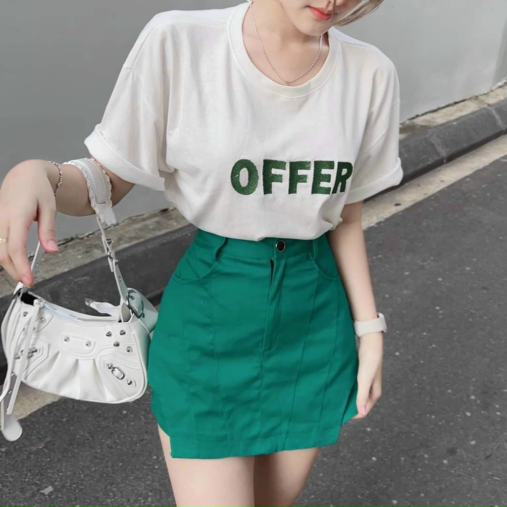 Sét đùi giả váy kèm áo thun cotton in màu