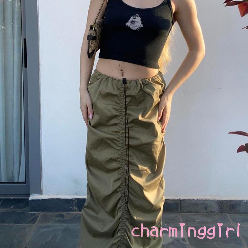 CHM-Women´s Solid Color Skirt Drawstring Pleated Adjustable Elastic High Waist Half Dress Casual Daily Clothes