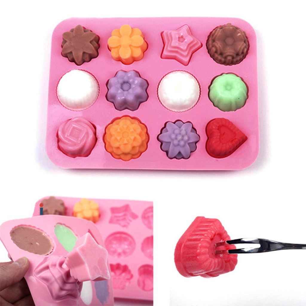 Khuôn Làm Nến / Bánh Muffin / Sáp Nóng Chảy Bằng Silicone Hình Bông Hoa DIY