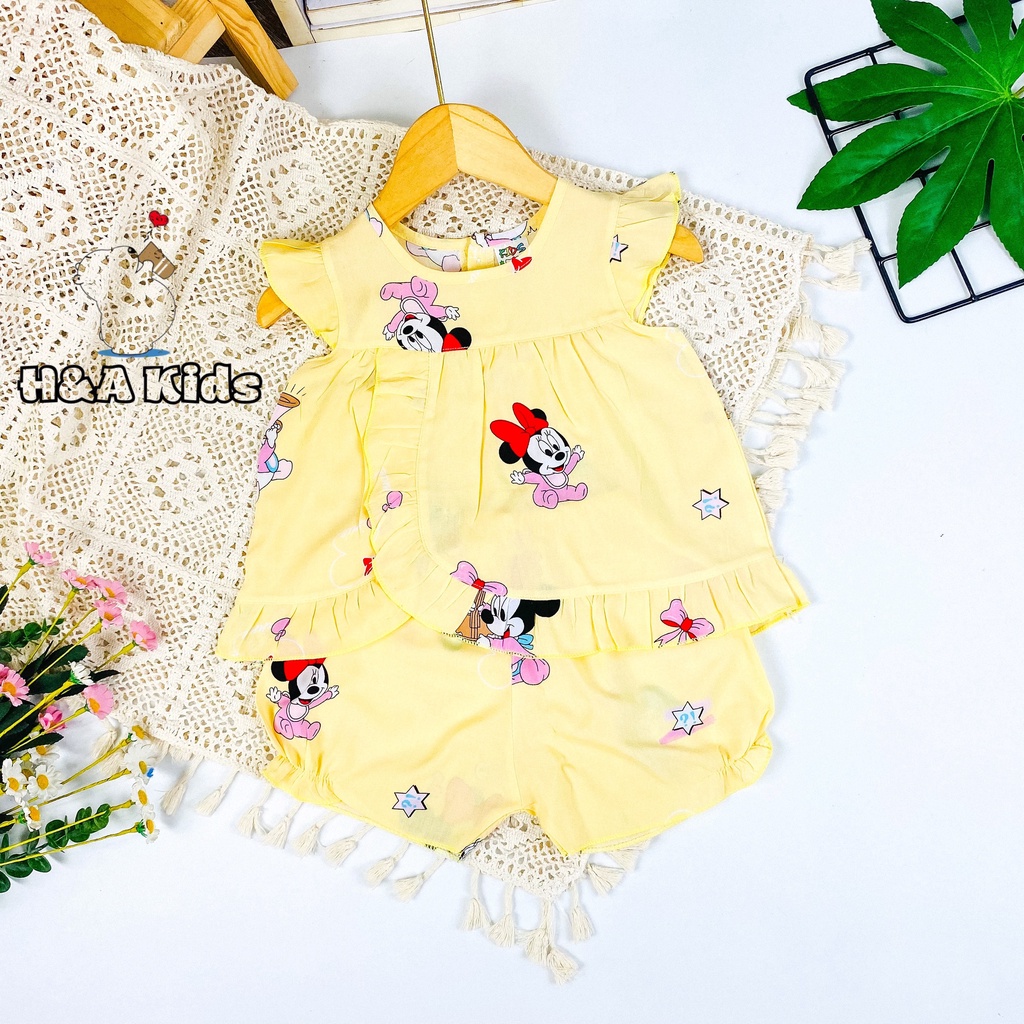 Bộ quần áo vải tôn  mẫu tay cánh tiên lai bèo mềm - mịn - mát cho bé gái MEGAUU