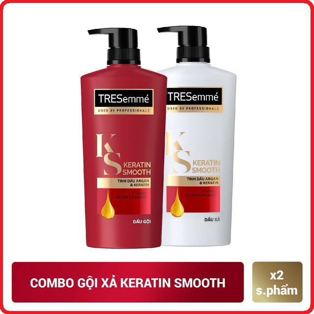 ComBo Gội 640g + Xả 620g TRESemmé Keratin Smooth Tinh dầu Argan và Keratin vào nếp suôn mượt
