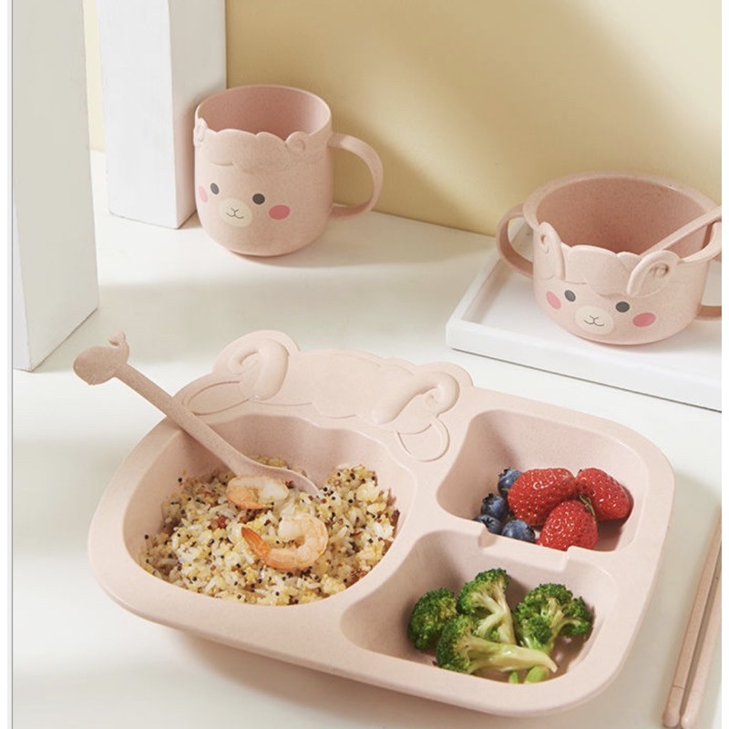 Set dĩa ăn dặm rơm lúa mì cho bé đủ màu