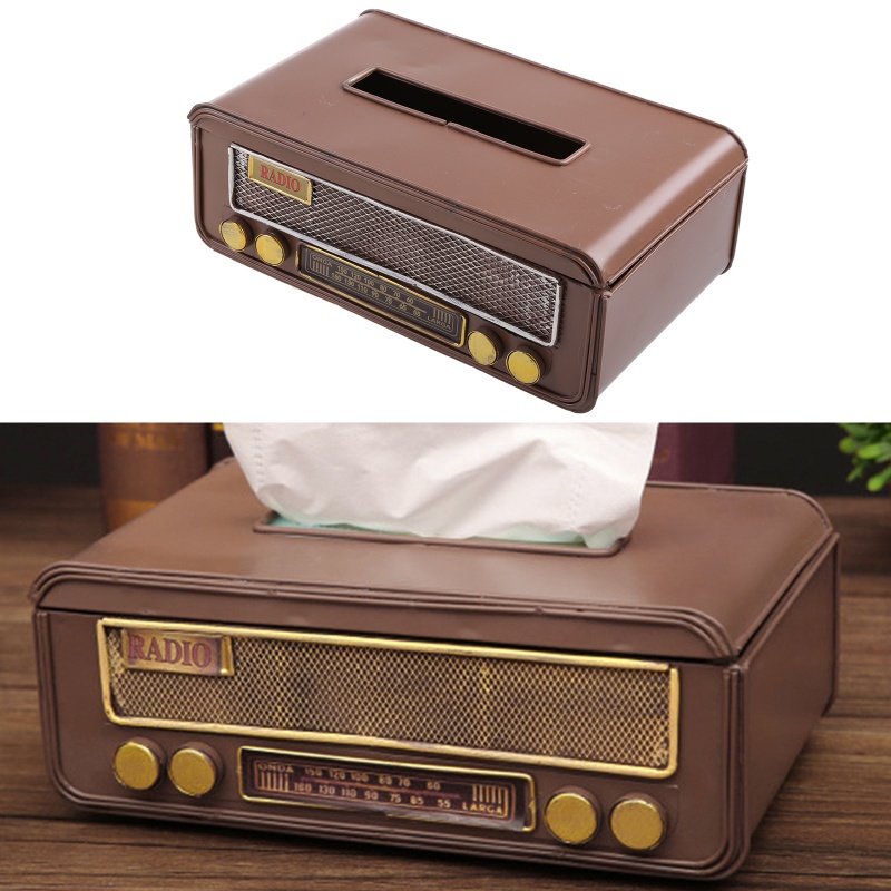 Hộp Đựng Khăn Giấy Bằng Sắt Hình Chữ Nhật Phong Cách Retro