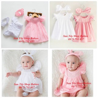 Body váy thêu hoa li ti kèm turban cho bé từ đầy tháng - 12M