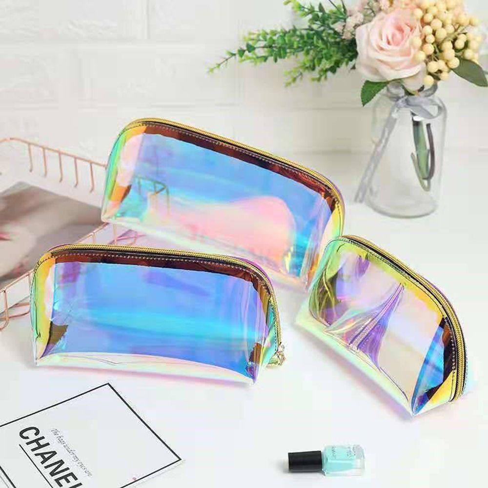 Túi Đựng Mỹ Phẩm / Cọ Trang Điểm Màu Laser Có Khóa Kéo Di Động Tiện Dụng Cho Nữ