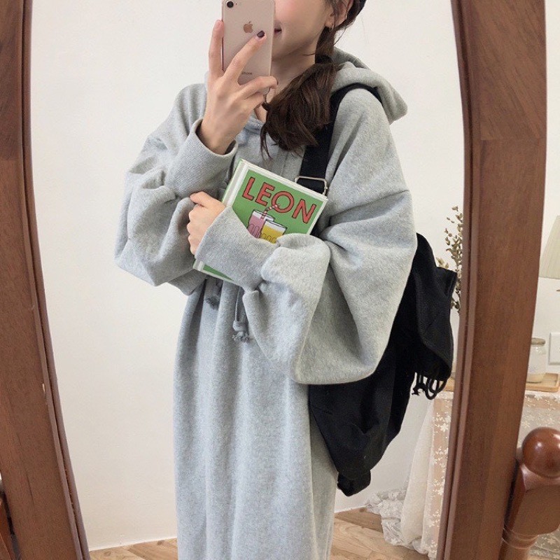 đầm suông hoodie có nón basic