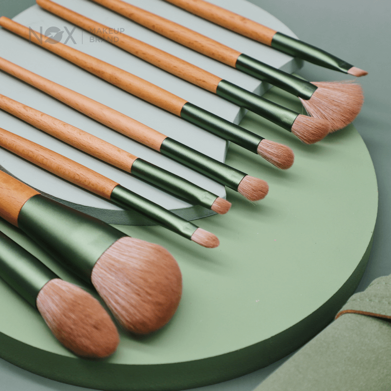 NOX 10 PCS Makeup Brushes Set Green with Bag High Quality