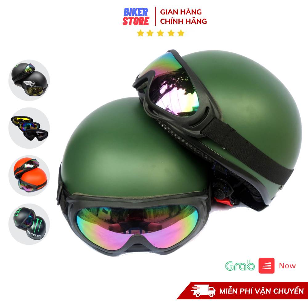 Combo Mũ Bảo Hiểm 1/2 + Kính UV400 - Hàng Đẹp, Giá Rẻ - Tặng Tai Mèo + Sticker