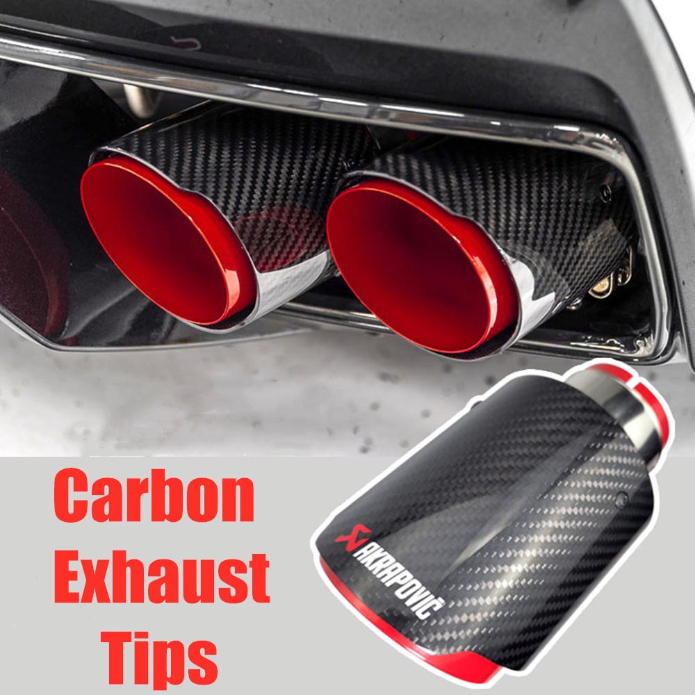 Universal akrapovic carbon fibre car exhaust pipe muffler tip glossy carbon fiber black coated red t