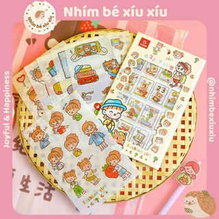 Set 4 tấm sticker cô bé Nhật Bổn hình dán hoạt động thường ngày daily activites