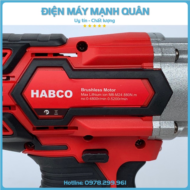 [ PIN 15 Cell 6Ah] Máy Siết Bulong, Máy Vặn Vít HABCO 20V, Động Cơ Không Chổi Than, Lực Siết Khủng 880Nm, BH Chính Hãng