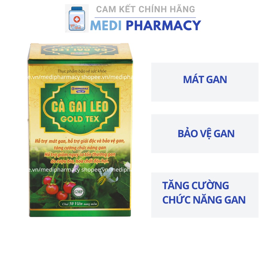 Bổ gan Cà Gai Leo Gold Tex màu vàng mát gan, giải độc gan - Chai 50 viên
