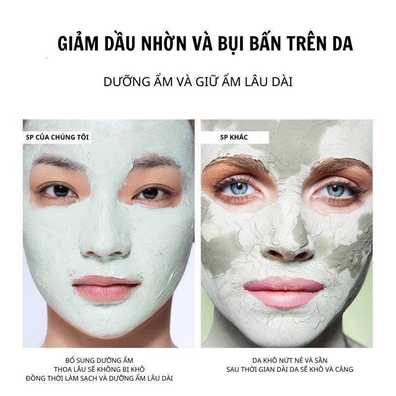 Mặt Nạ Bùn Đất Sét Trà Xanh, Cà Tím, Bùn Khoáng Núi Lửa Làm Sạch Sợi Bã Nhờn Và Thu Nhỏ Lỗ Chân Lông Hút Dầu Thừa