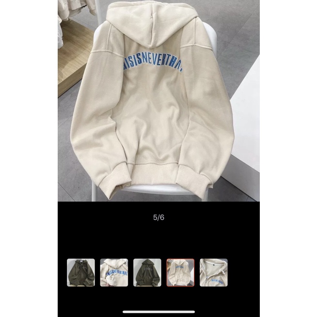 Áo Khoác Nỉ THISISNEVERTHAT Dây kéo Trước Chữ Sau Lưng Unisex Cực Hot