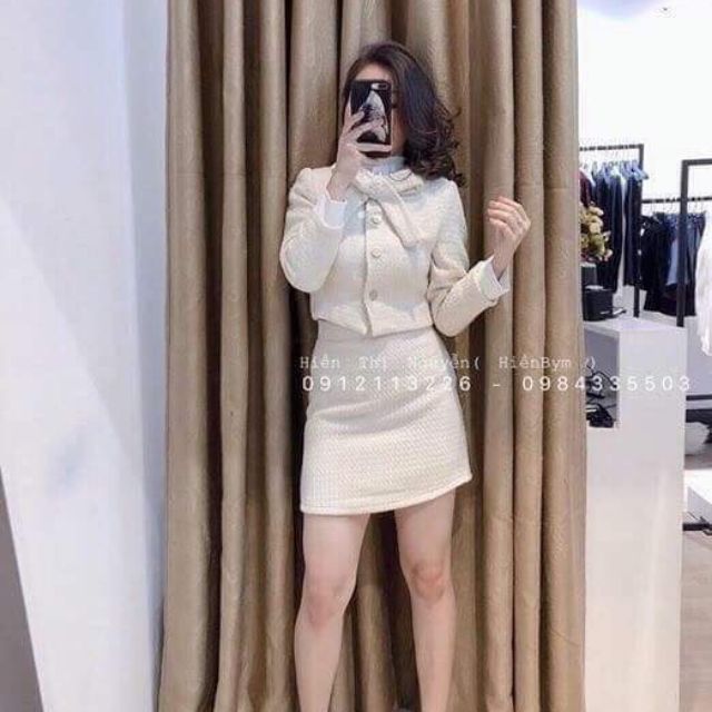 Set áo tay dài cổ nơ + chân váy siêu sang chảnh ,chất bố cao cấp,mịn đẹp ,thoáng mát ,fom em bao đẹp nha khách ,siêu ..