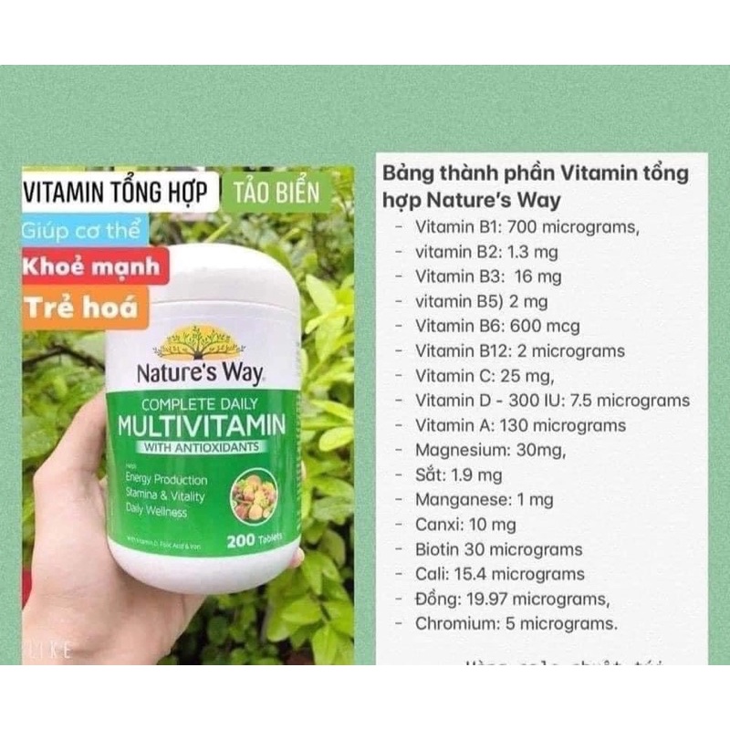 Vitamin Tổng Hợp Tảo Biển  Nature’s Way Complete Daily Multivitamin - 200 Viên