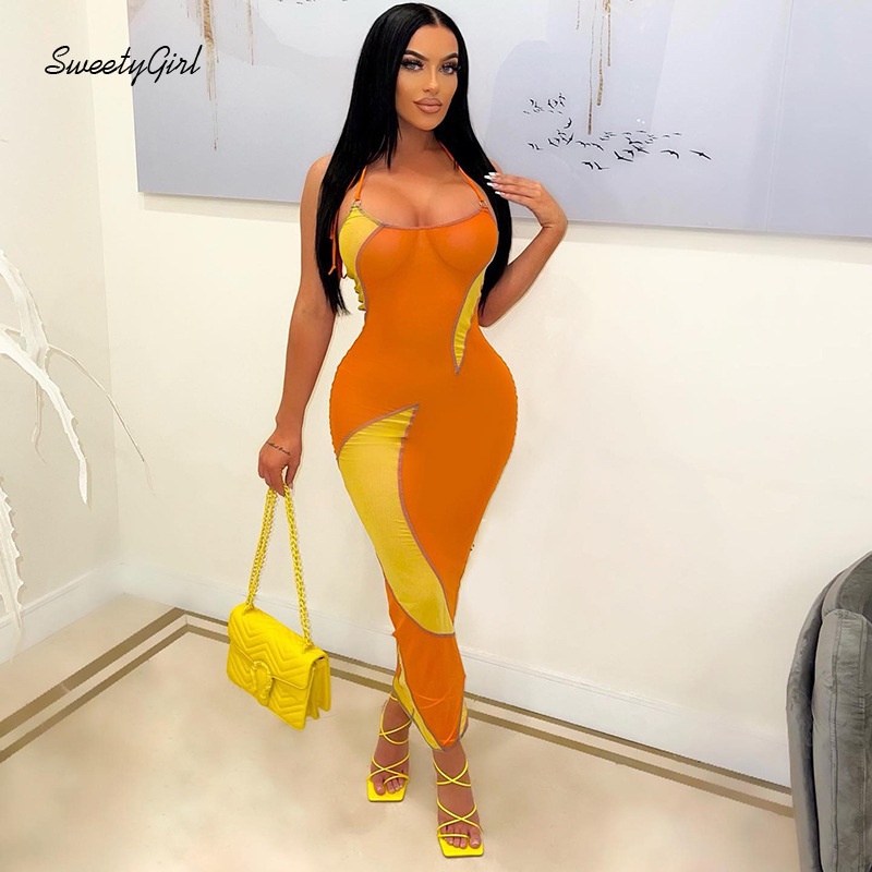 Đầm Hai Dây Ôm Dáng Màu Sắc Tương Phản Quyến Rũ Dành Cho Nữ