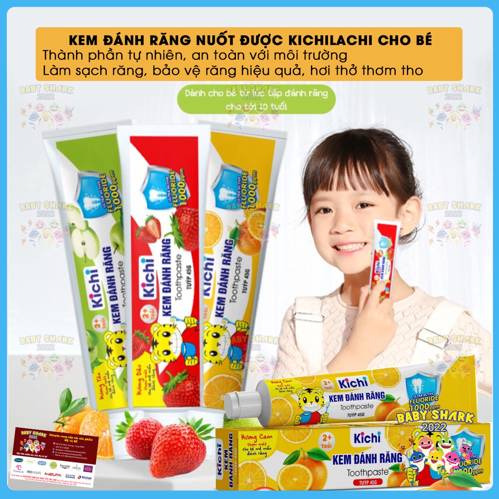 Kem đánh răng trẻ em Kodomo - Kichilachi, kem đánh rẳng nuốt được cho bé từ 2 tuổi 45gr/60gr